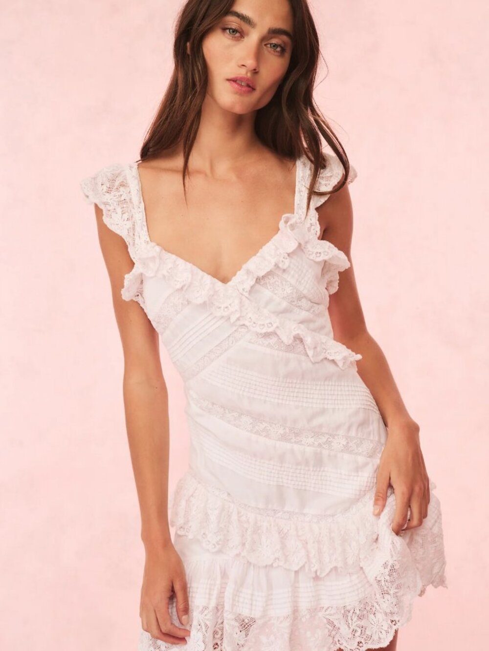 LoveShackFancy Bensley Cotton & Lace Mini Dress | Tonal Pink -  6